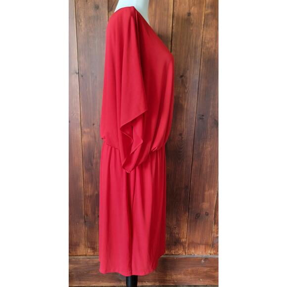 Coldwater Creek Women 14 Red Knee-Length Flutter Sleeve Dress Keyhole Neck Sleek - Picture 12 of 16